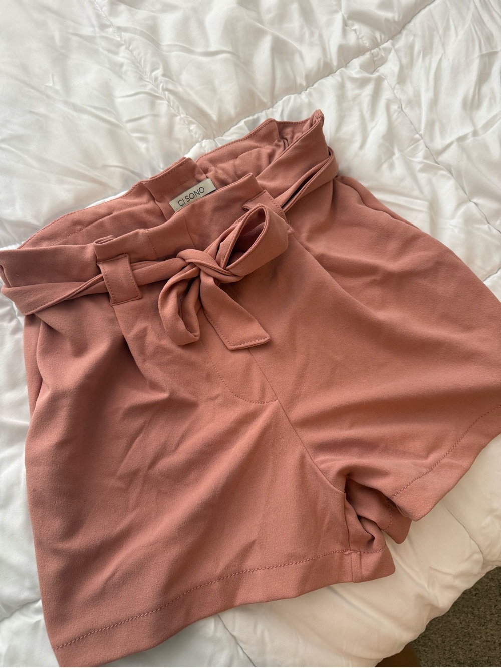 Cisono Dusty Rose High-Waist Paperbag Shorts with Tie